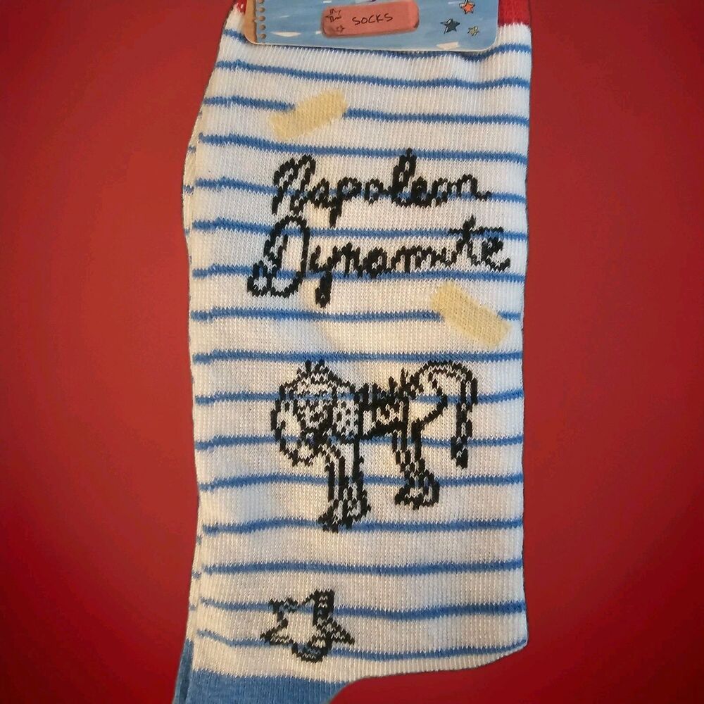 Napoleon Dynamite Liger Sweet Blue White Striped Crew Socks Size 10-13 Novelty